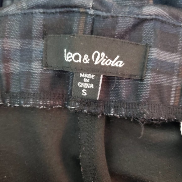 Lea & Viola Navy Blue Plaid Tapered Skinny Stripe Pants Size S - Picture 4 of 6